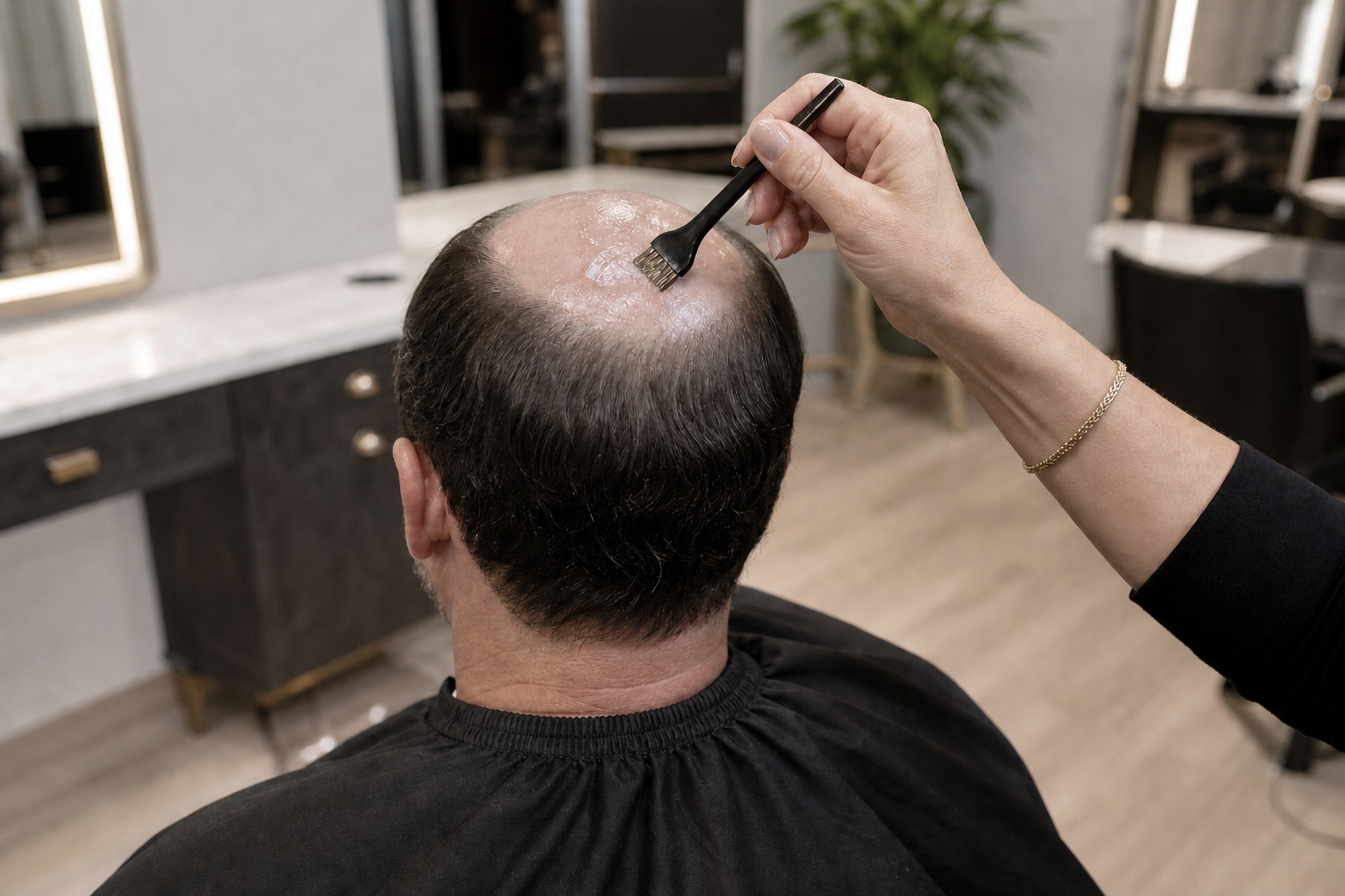 Hair system application preparation with adhesive