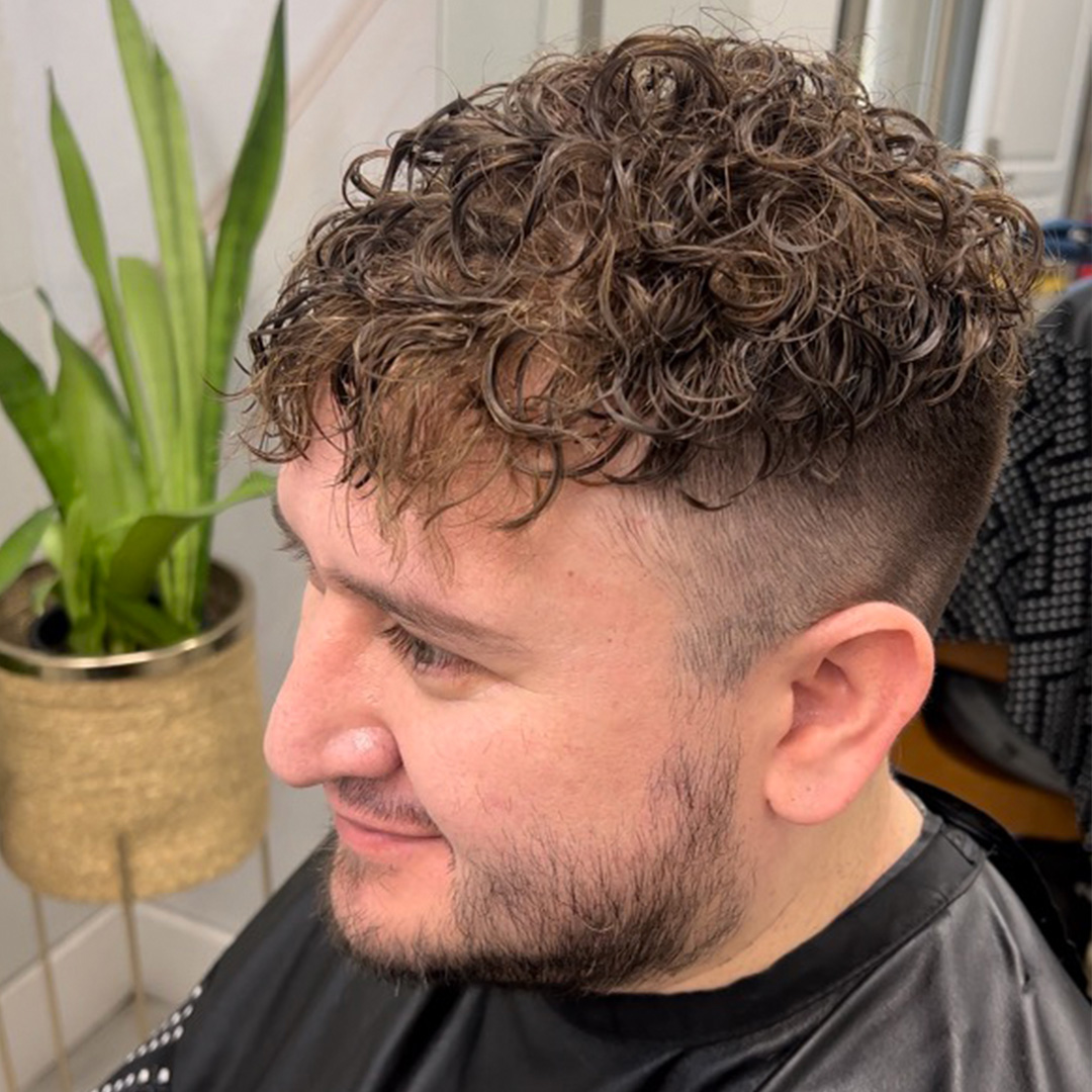 Finished curly men's hair system result