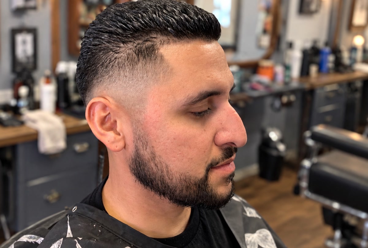 Men's precision haircut at Truly Blessed Barber Studio in Winchester, California